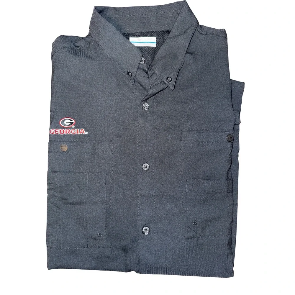 Columbia PFG Mens Black Georgia Bulldogs Short Sleeve Fishing Shirt L Omni Shade - Picture 3 of 8